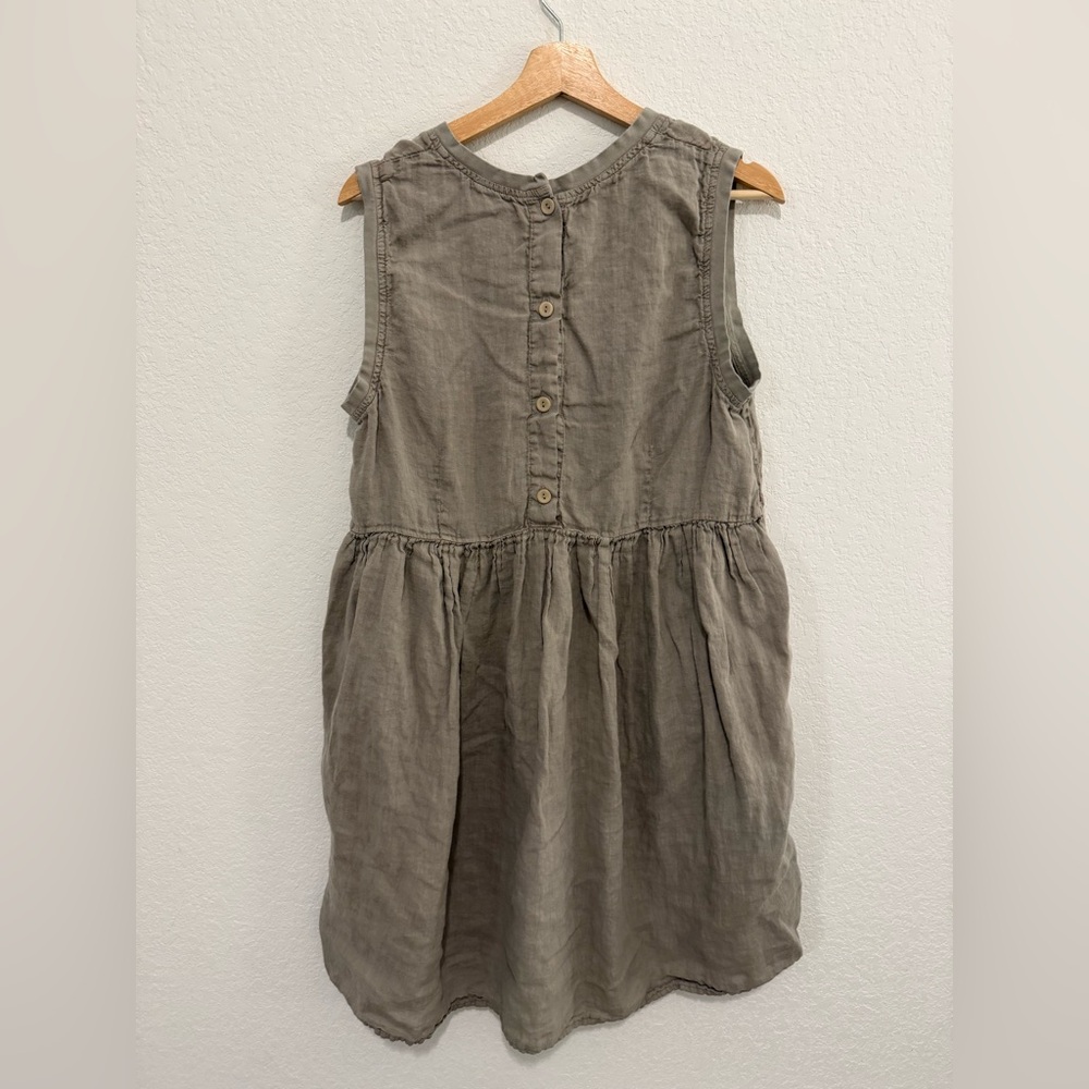 Flax Sleeveless Linen Dress Medium Beige Single Pocket - Picture 2 of 5
